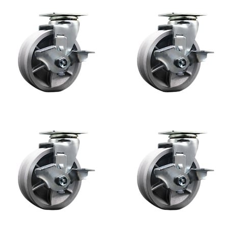 Service Caster 5'' V-Groove Semi Steel Swivel Caster Set with Bronze Bearings and Brakes, 4PK SCC-20S520-VGBZ-TLB-4